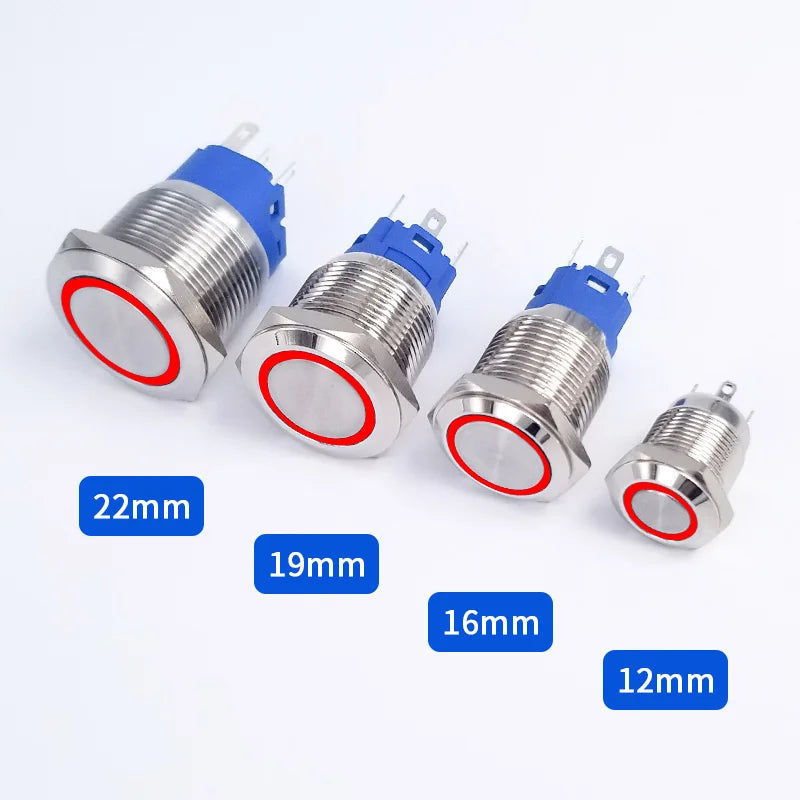 Interruttore a pulsante momentaneo in metallo blu da 12 mm 220 V per la potenza della E‑Bike