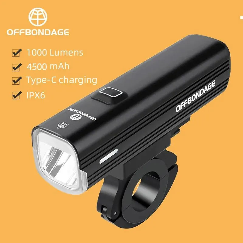 OFFBONDAGE 1000Lumen USB Bike Headlight with Power Bank – White
