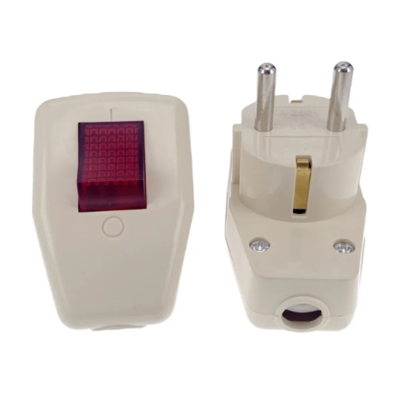 Schuko Rewireable Plug with Red ON/OFF Switch – 16A 250V EU Type E