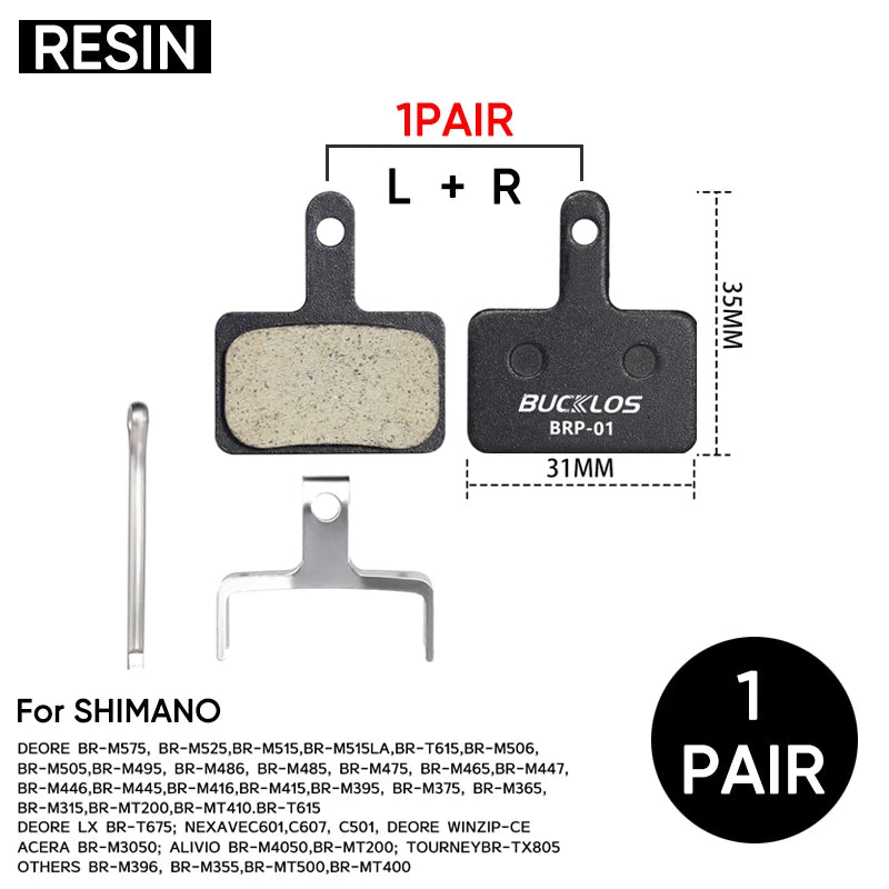 Bucklos Shimano B01S Resin Disc Brake Pads – 4 Pairs, Wear‑Resistant