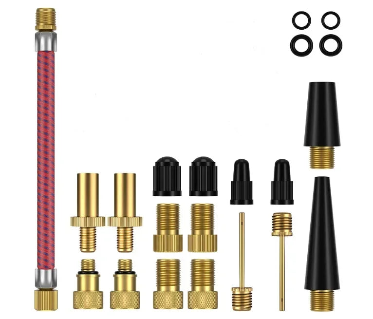 21-Piece Bike Tire Inflator Needle & Air Hose Adapter Kit Multi Valve